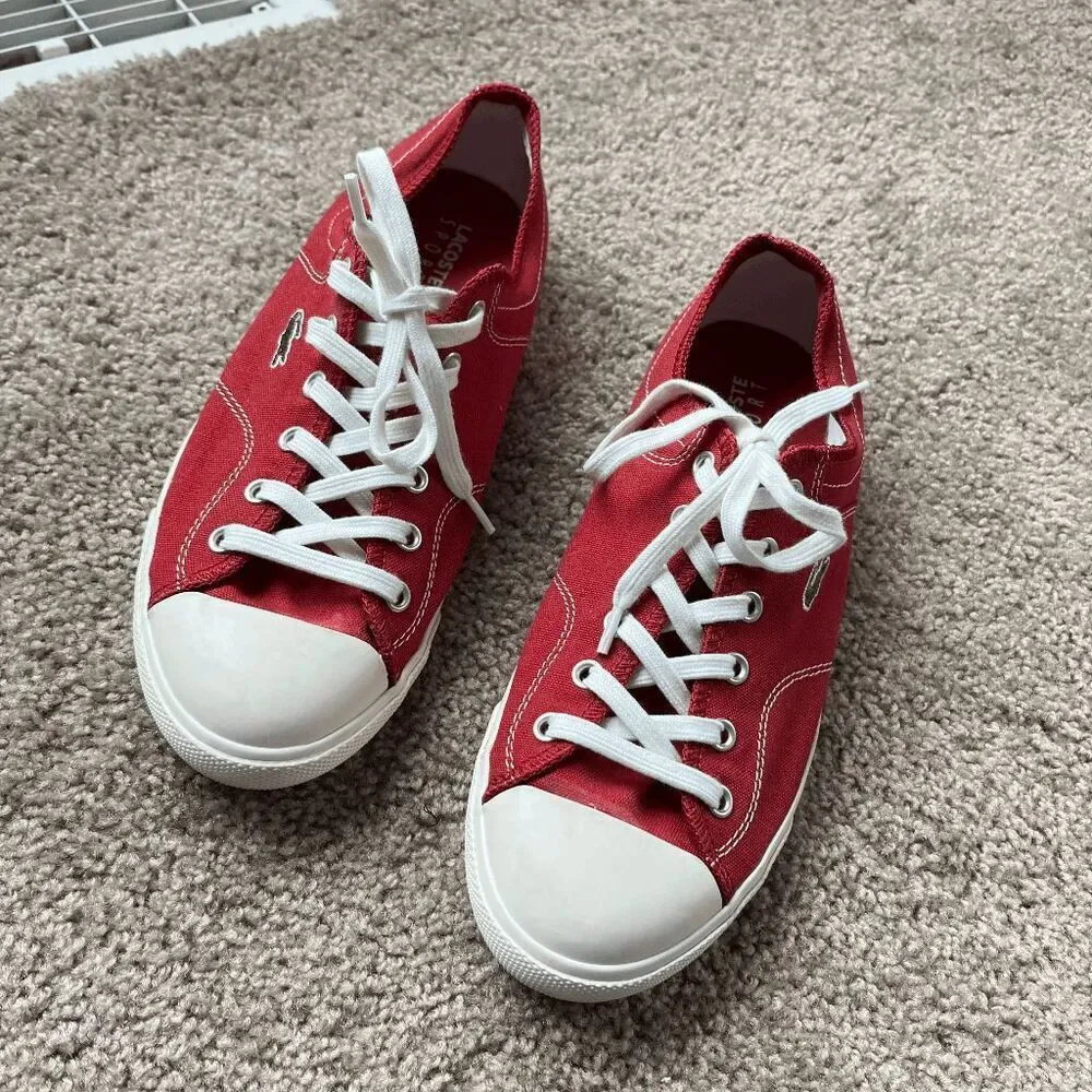 Lacoste Sport Red Canvas Sneakers Croc Logo Newton 9.5 Preppy Casual